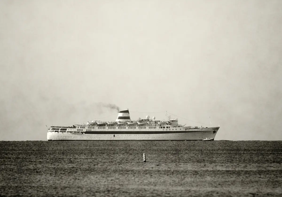 Ocean liner on horizon