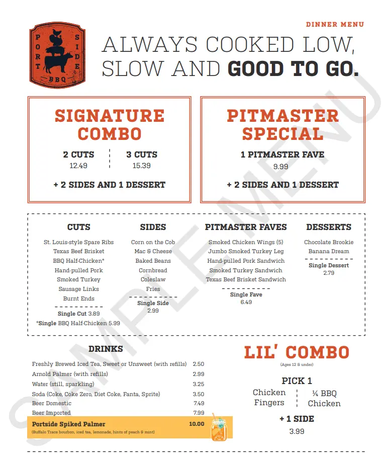 Original Portside BBQ menu