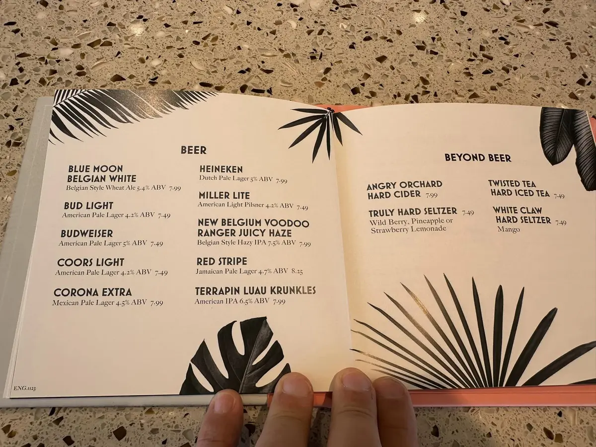 Hideaway drink menu