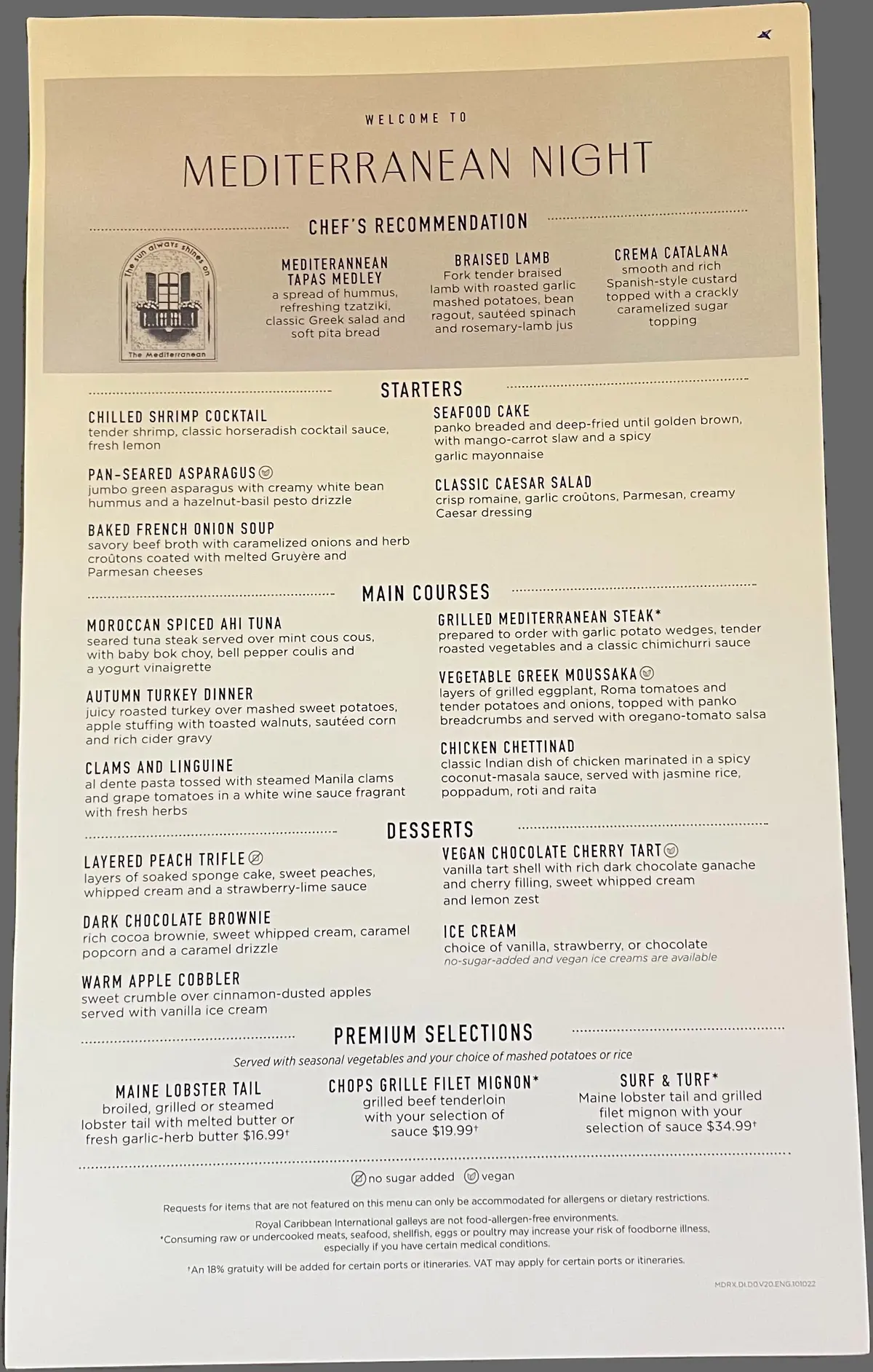 Mediterranean night menu