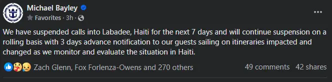 Labadee post by Michael Bayley