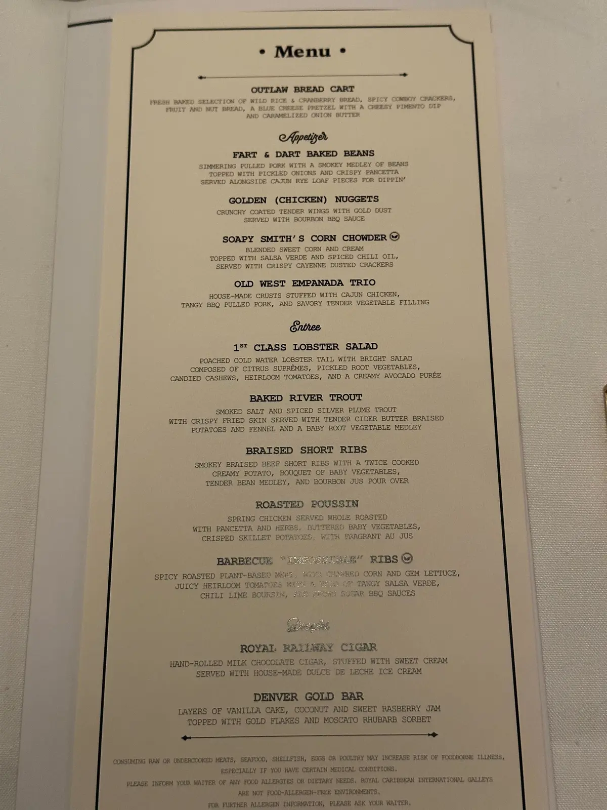 Royal Railway menu