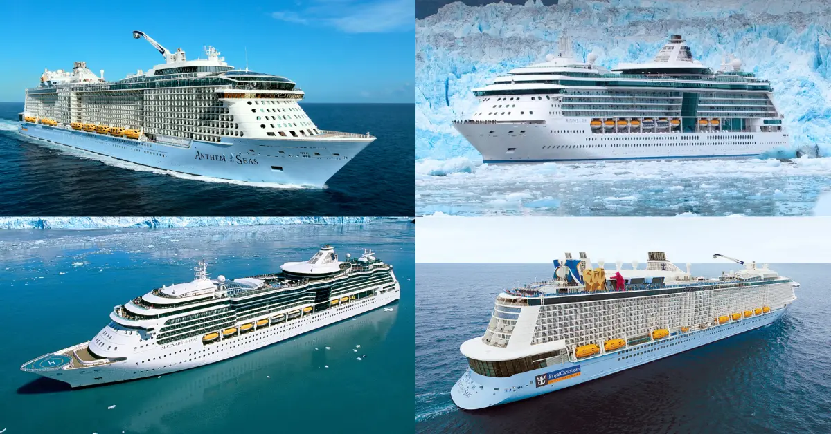 collage of 4 Royal Caribbean cruise ships