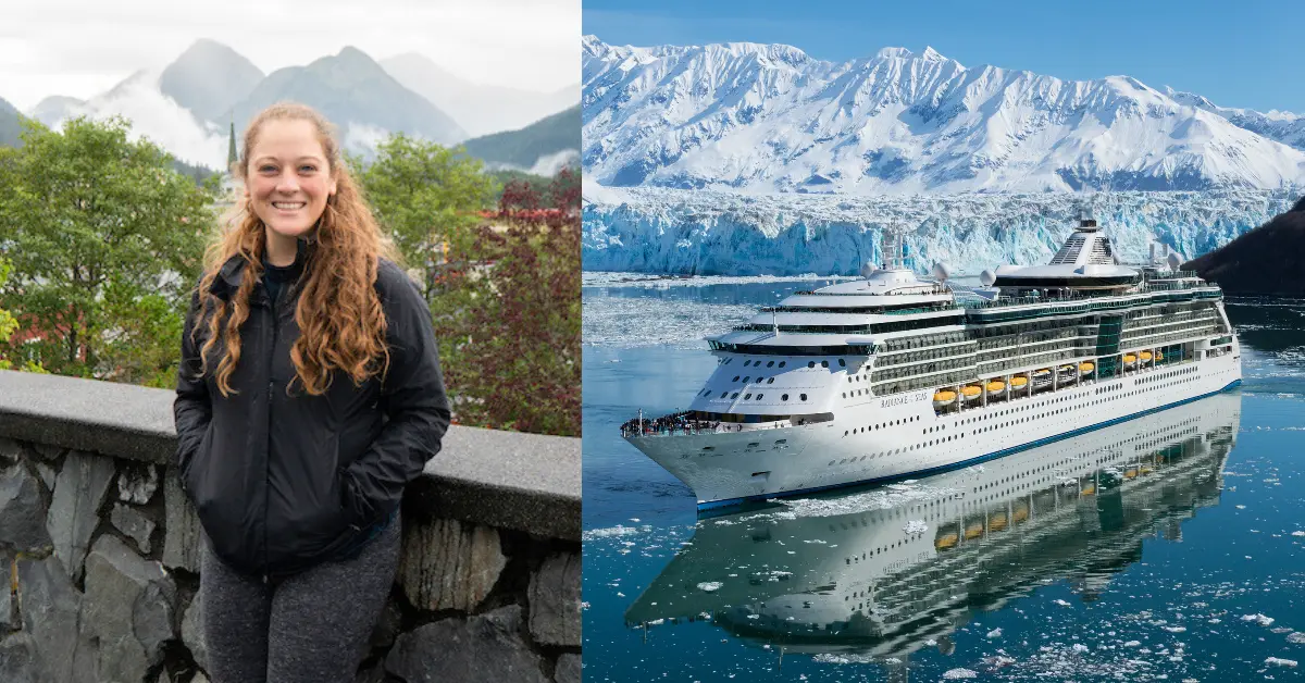 side by side image of Jenna in Alaska and Radiance of the Seas ship