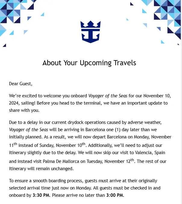 Delay in return for Voyager of the Seas