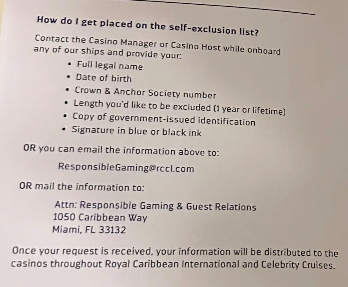 Casino exclusion information