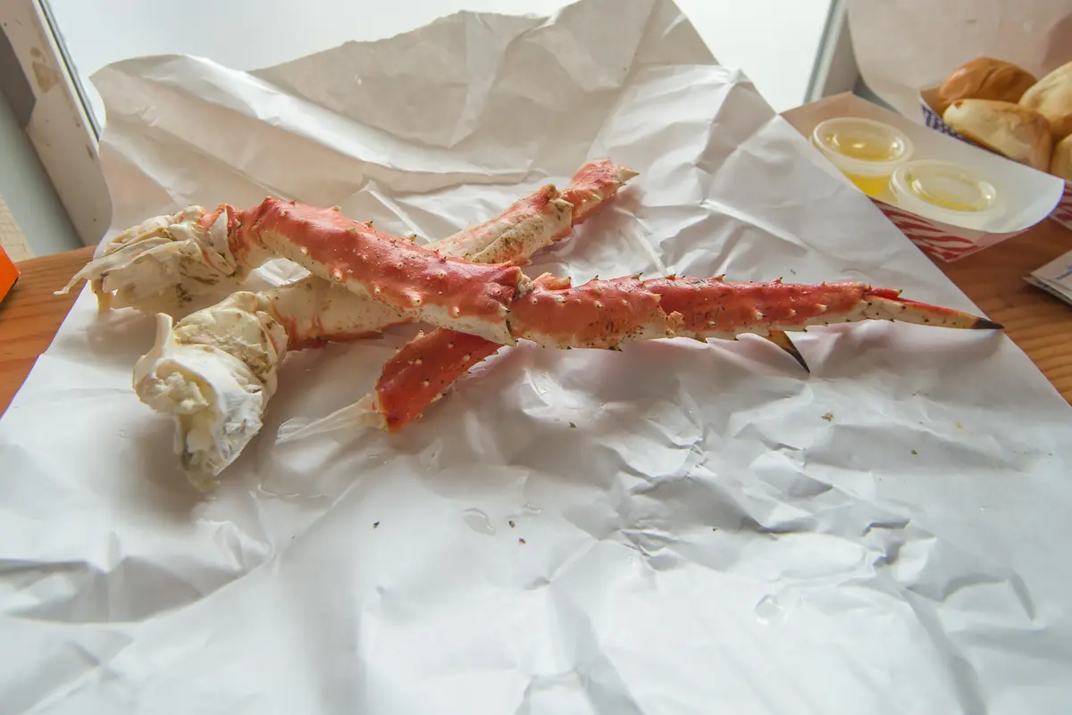 alaskan crab legs on table