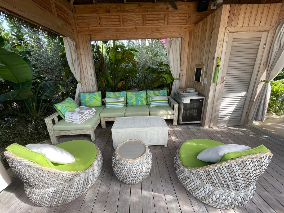 Inside beach club cabana