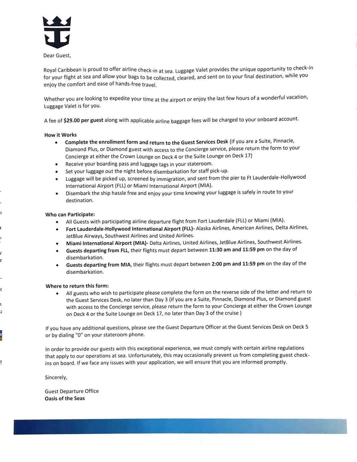 Luggage Valet letter