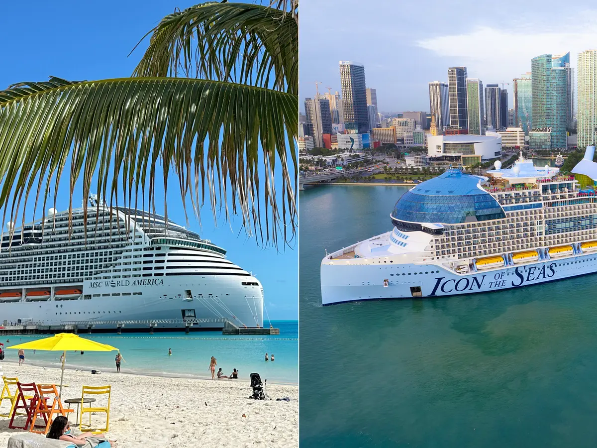MSC World America cruise ship and Royal Caribbean's Icon of the Seas MSC World America cruise ship and Royal Caribbean's Icon of the Seas
