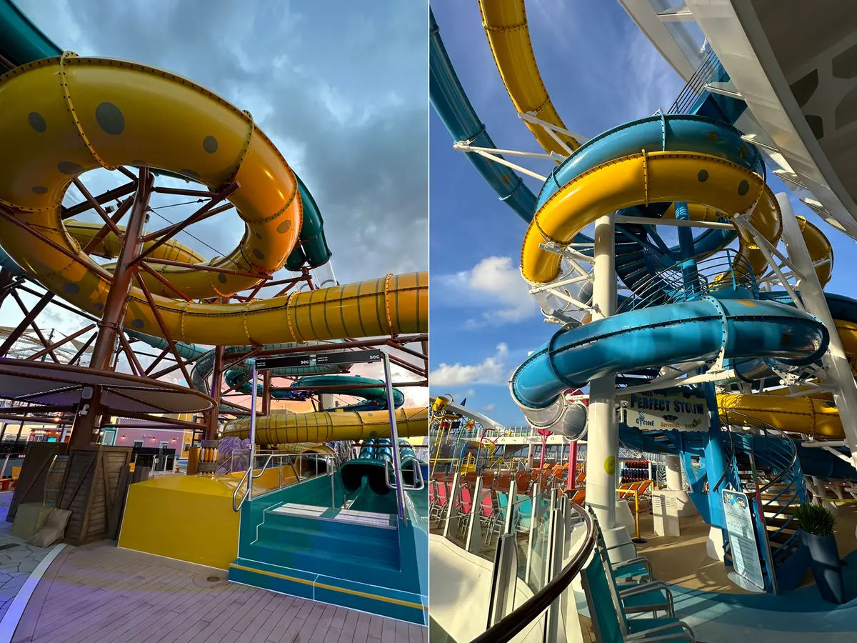 MSC World America's waterslides compared to Royal Caribbean's Perfect Storm waterslides MSC World America's waterslides compared to Royal Caribbean's Perfect Storm waterslides