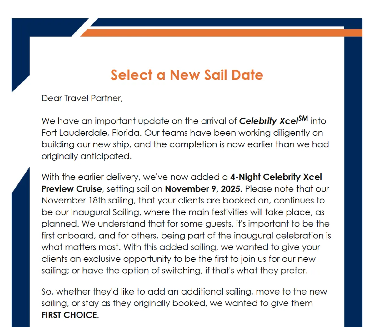 Email update for Xcel