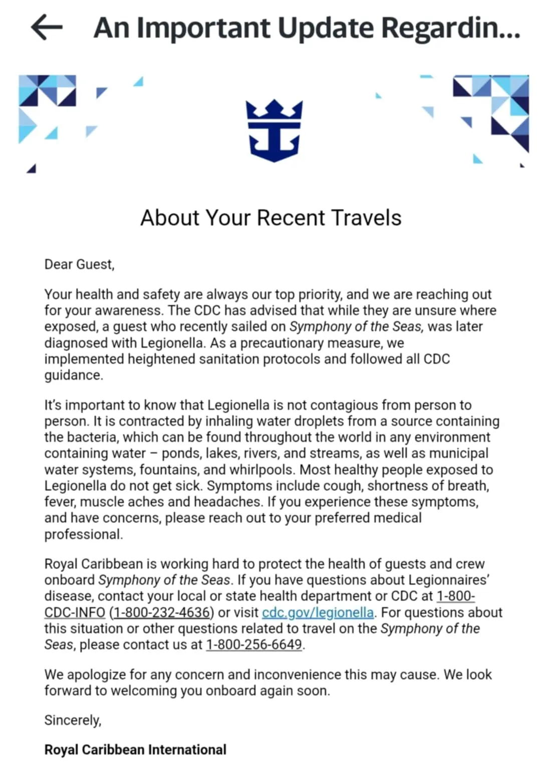 Email sent to passengers