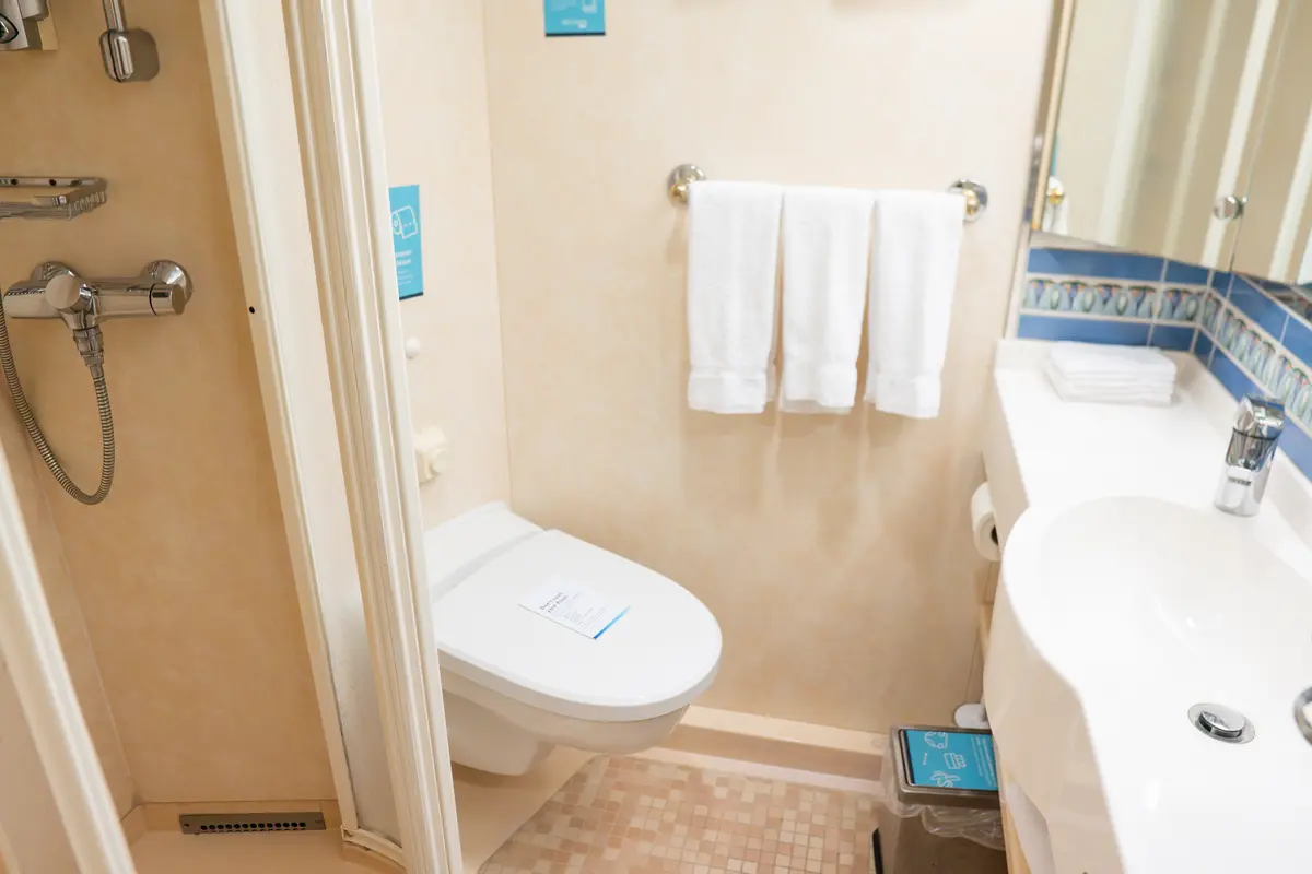 bathroom in cruise cabin on Explorer of the Seas