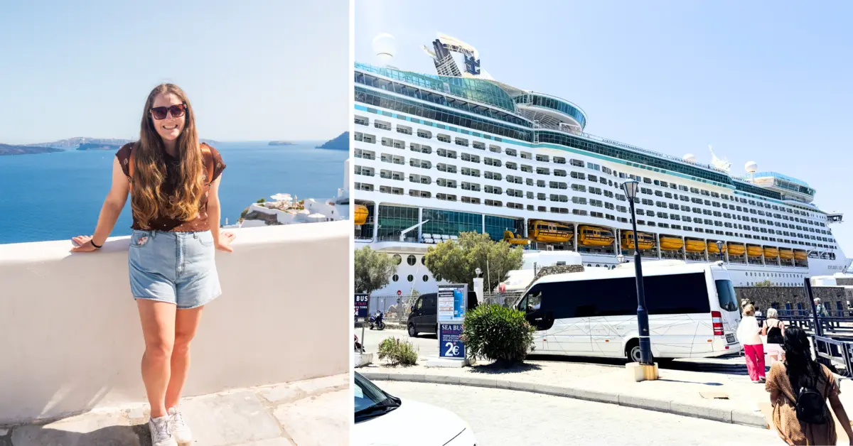 side by side image of Jenna and Explorer of the Seas cruise ship