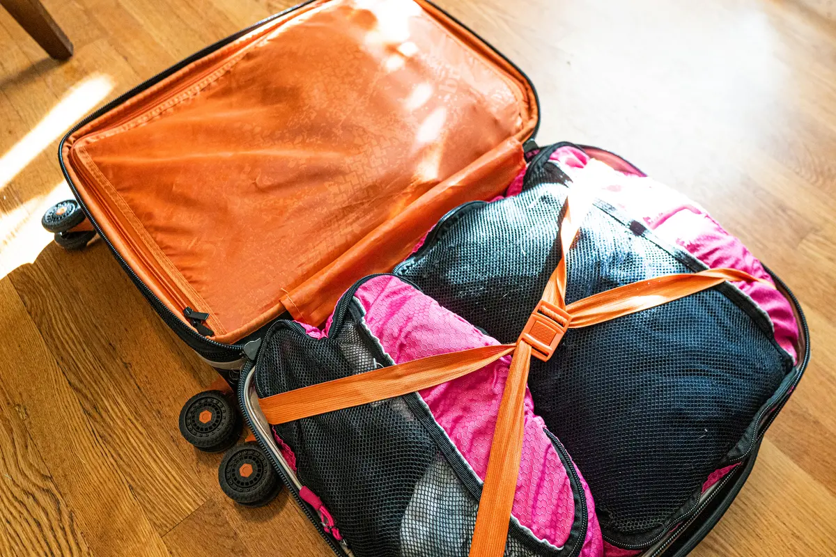 Carry on suitcase with packing cubes
