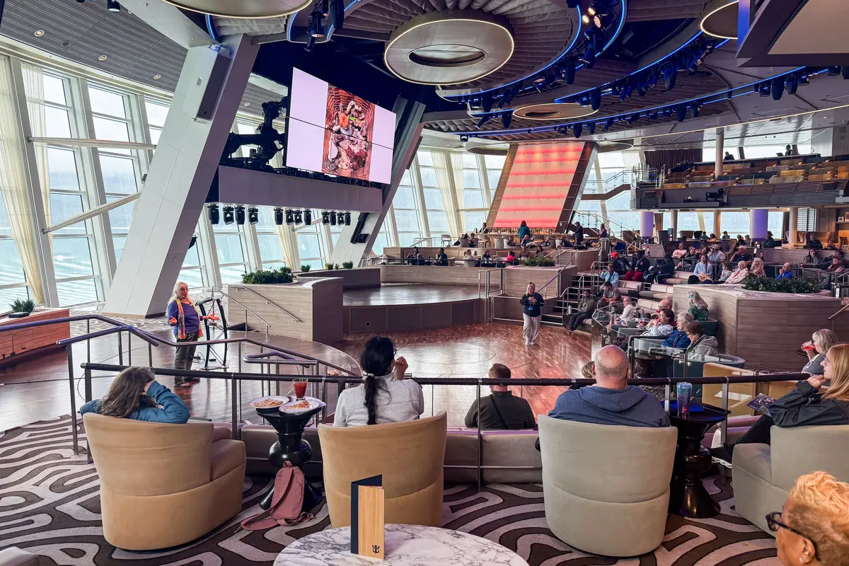 Donna Catotti speaking on an Alaska cruise