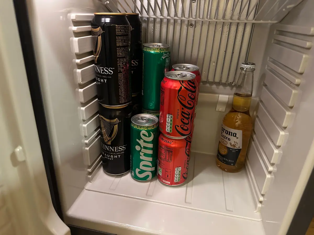 Drinks in the mini fridge