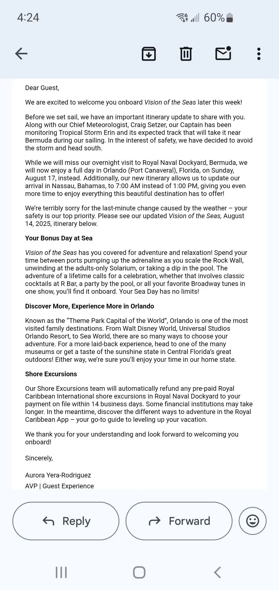 Email sent to passengers