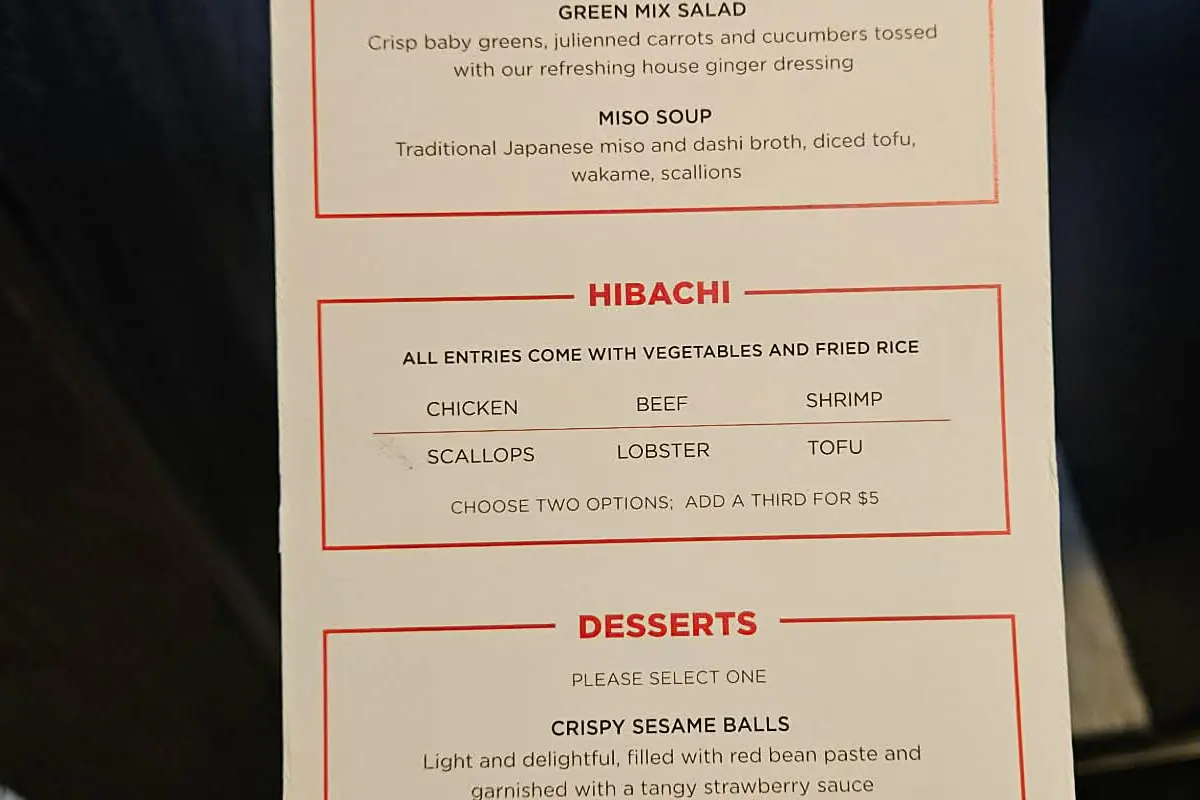 Hibachi menu