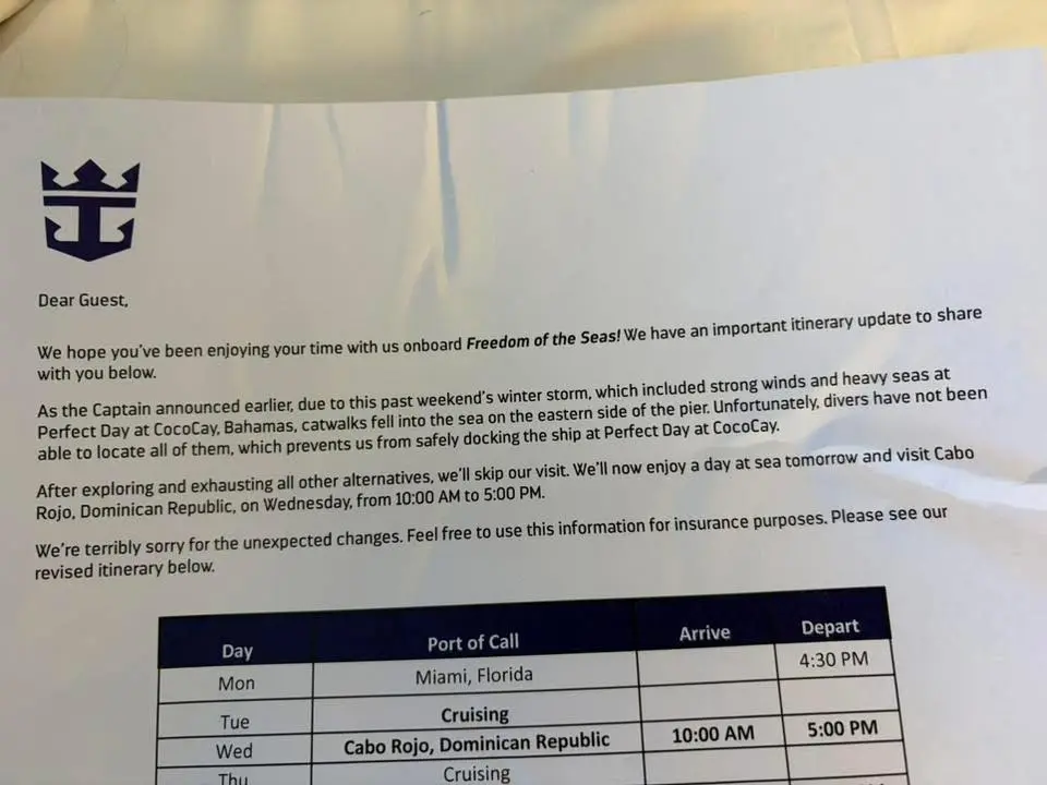 CocoCay Pier Damage Letter CocoCay Pier Damage Letter