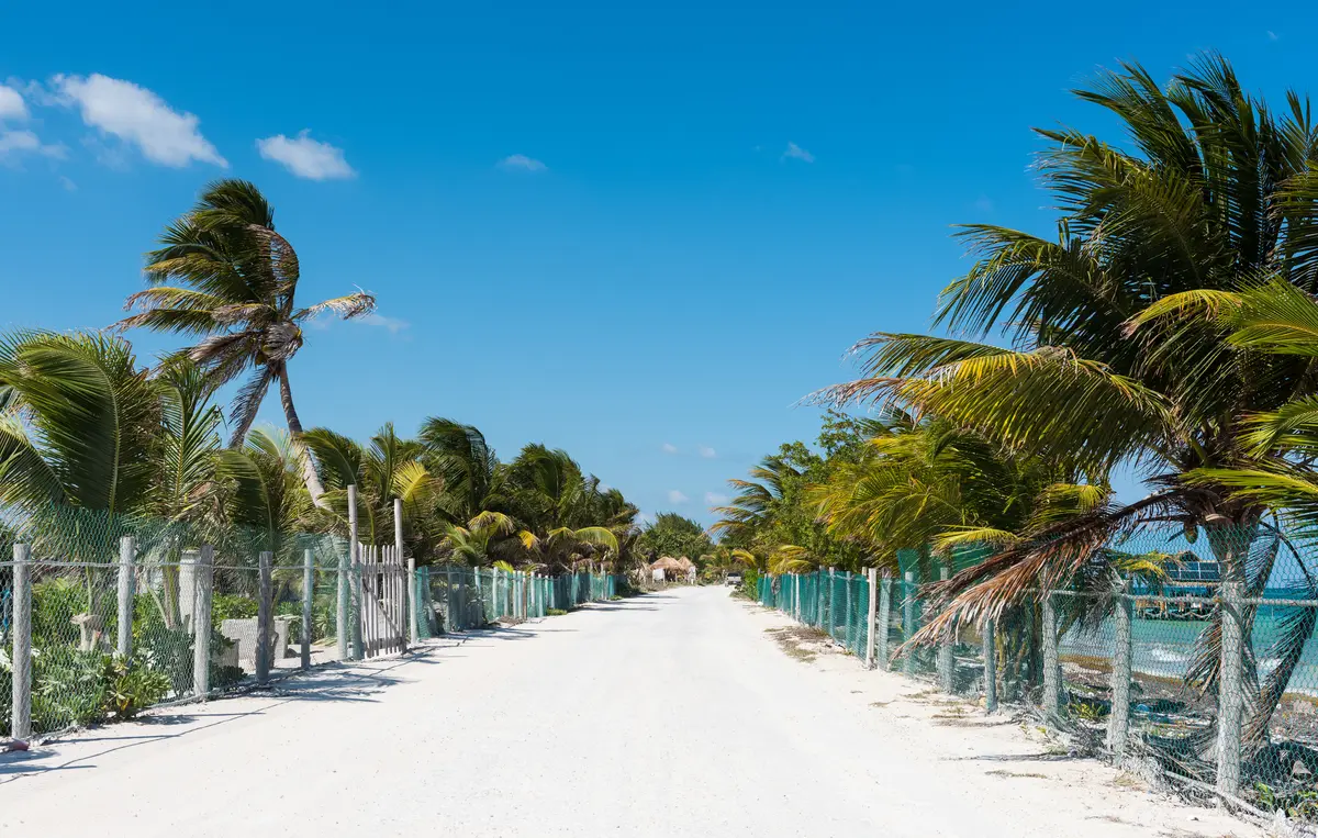 Beach road in Mahahual, Mexico