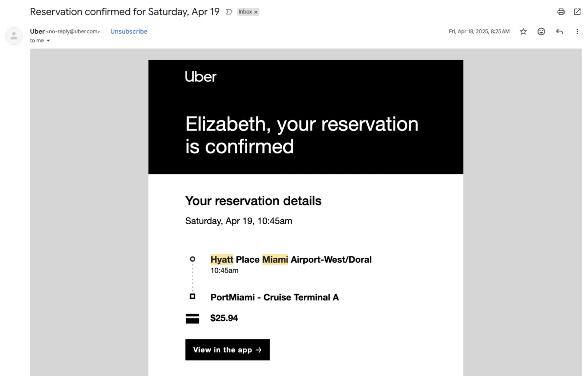 Pre Arranged Uber Confirmation Email Pre Arranged Uber Confirmation Email
