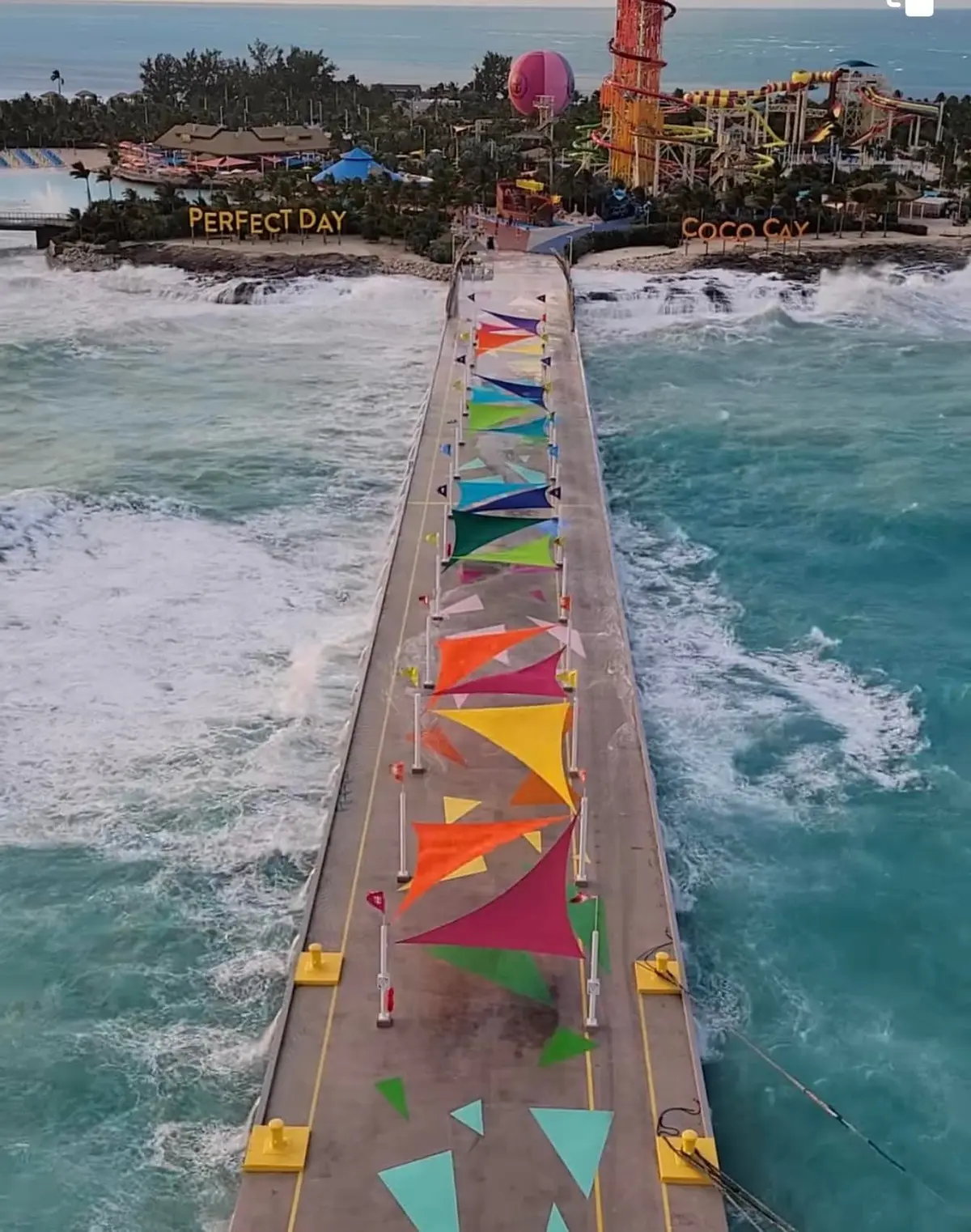 Cococay pier with waves