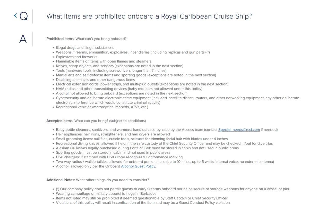 Old prohibited items list