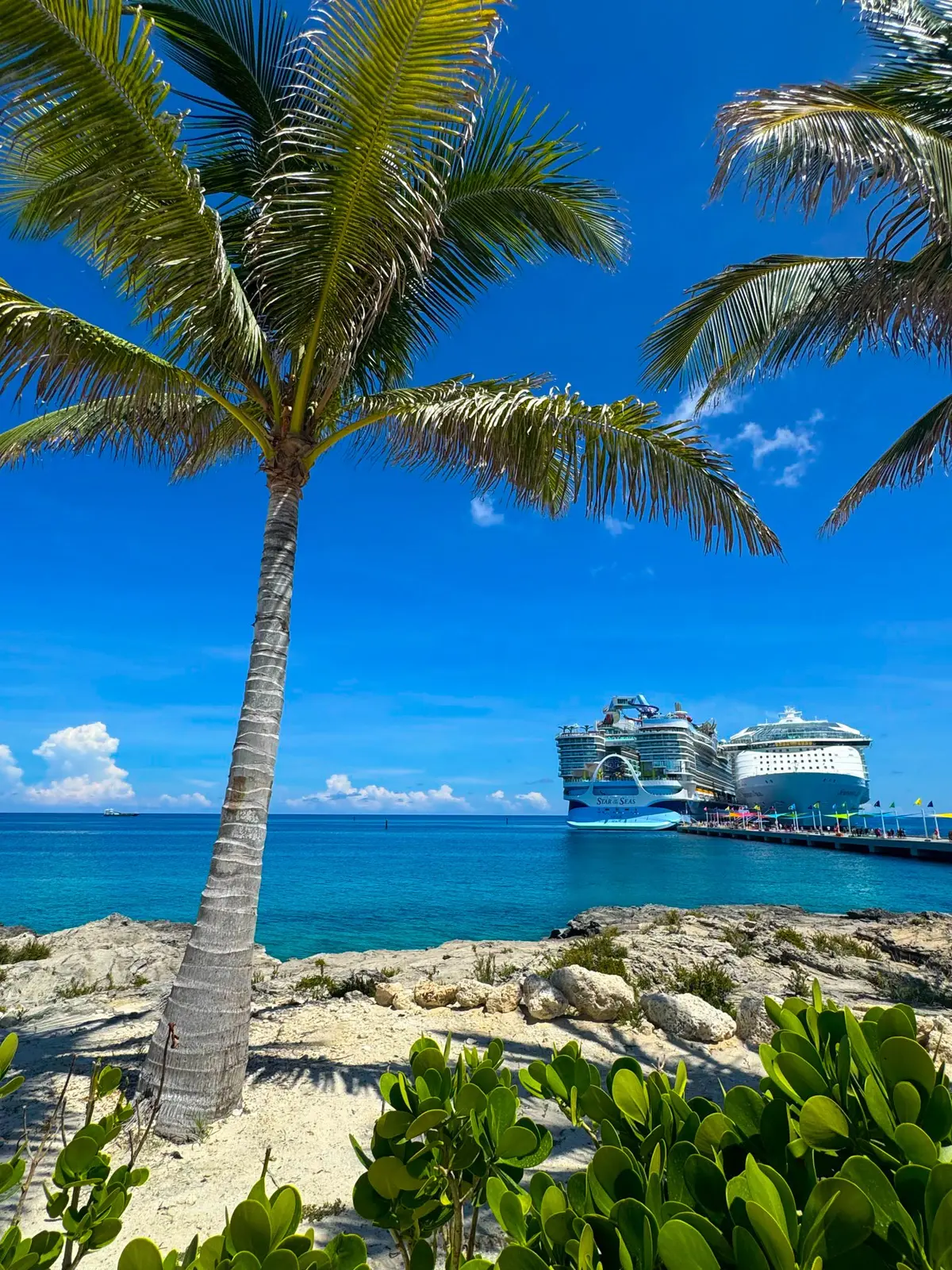 Two ships docked at CocoCay