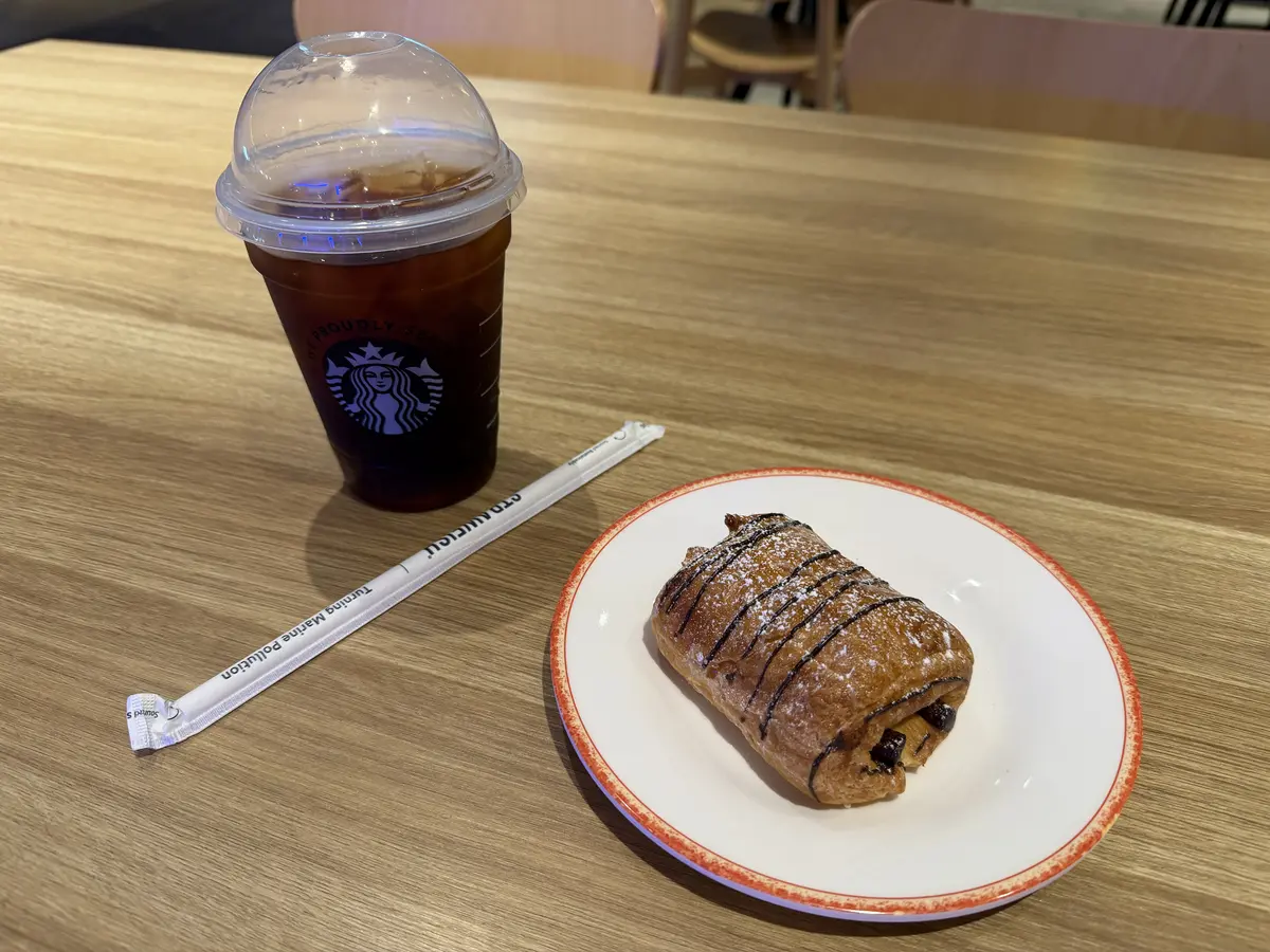 Chocolate croissant and coffee