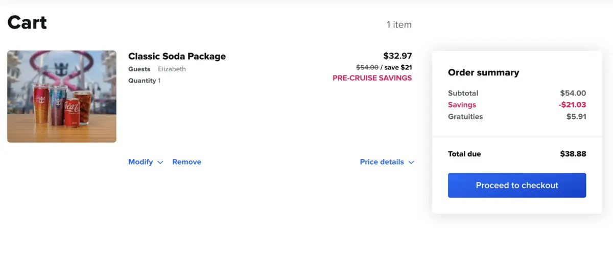 Soda package price, cruise planner Soda package price, cruise planner
