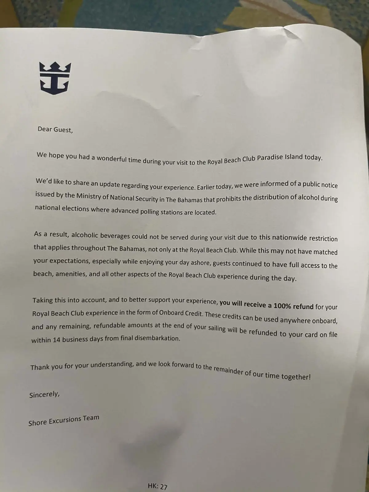 Beach Club Refund Letter Beach Club Refund Letter