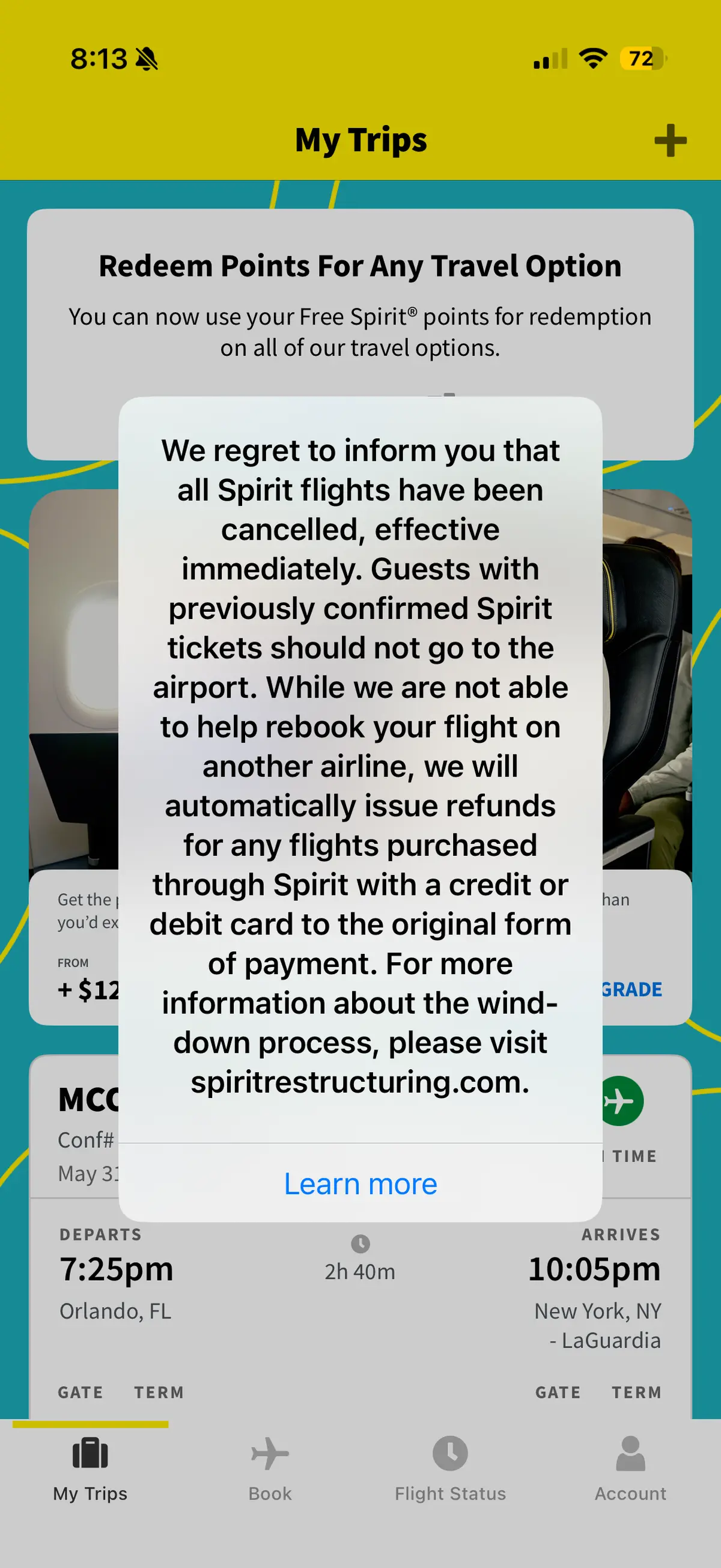 Spirit App Cancellation Notification Spirit App Cancellation Notification