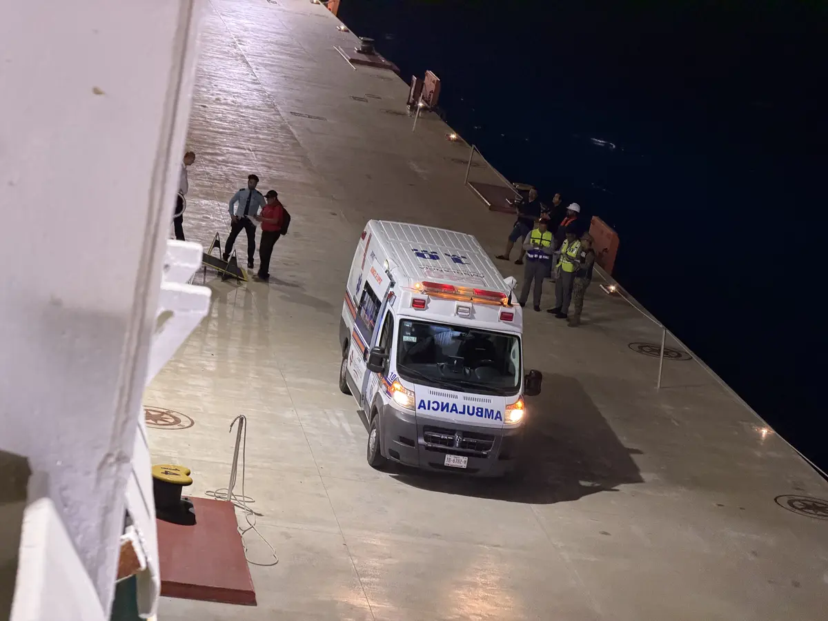 Ambulance waiting at pier