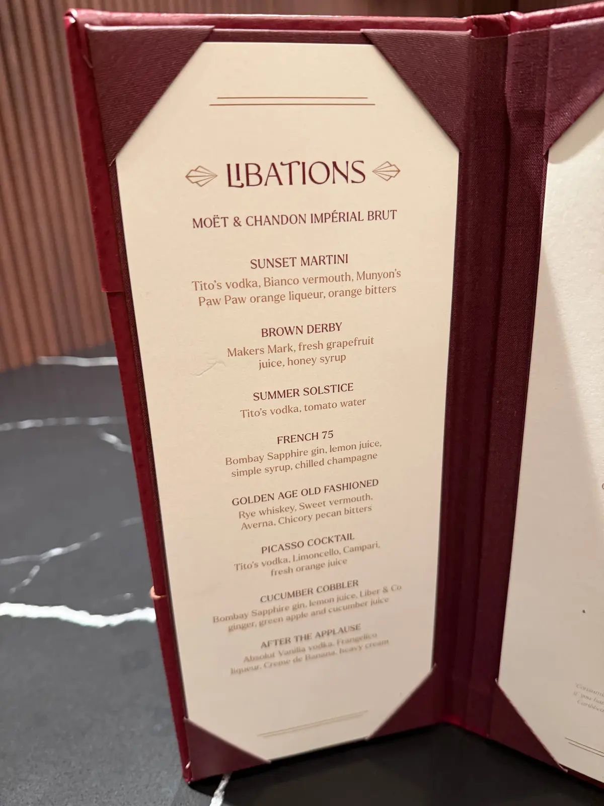 Drinks menu at Hollywoodland Supper Club
