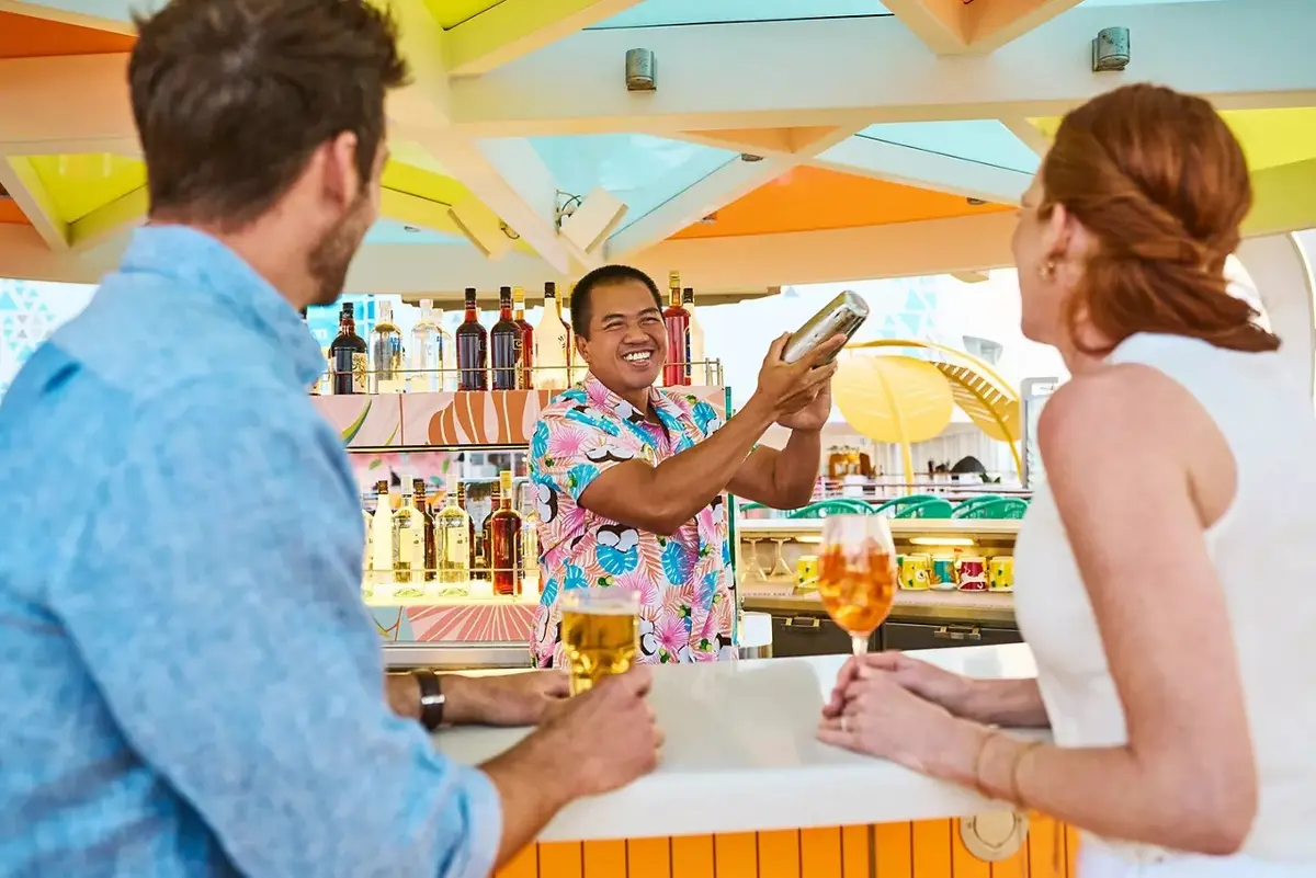 Smiling ordering drinks