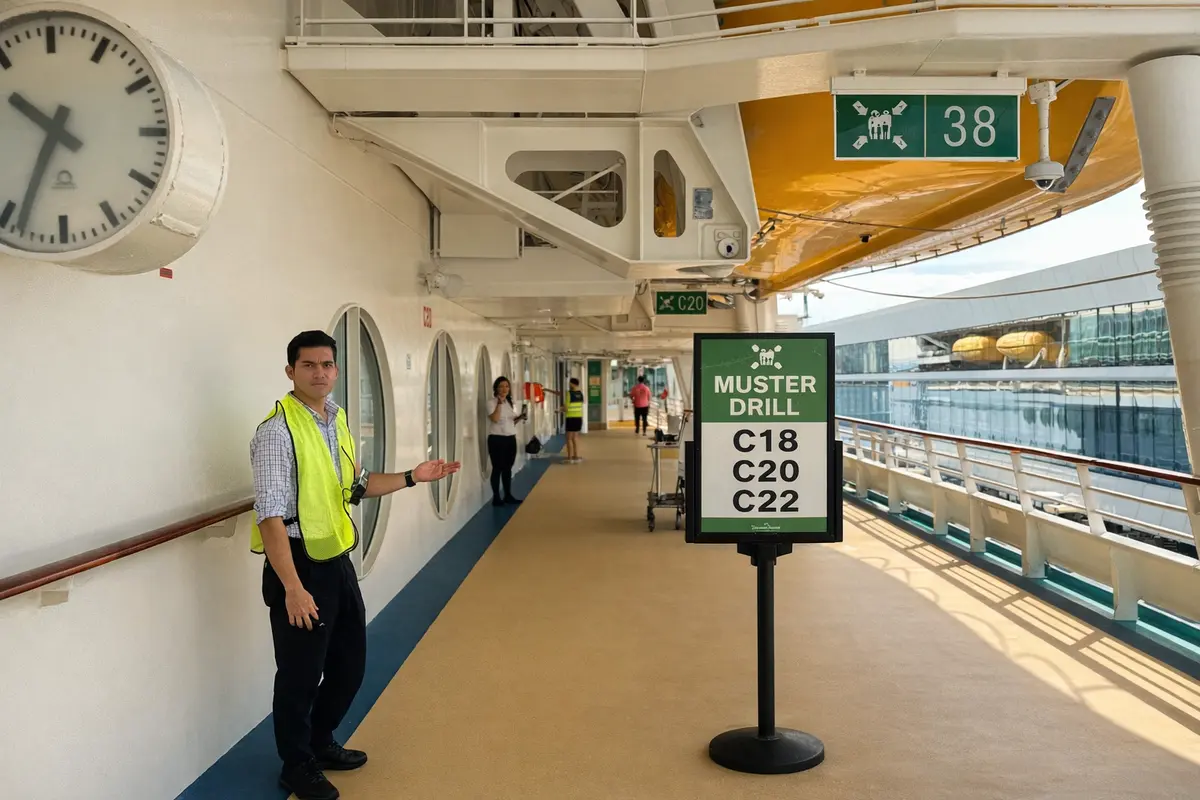 Crew members at muster drill