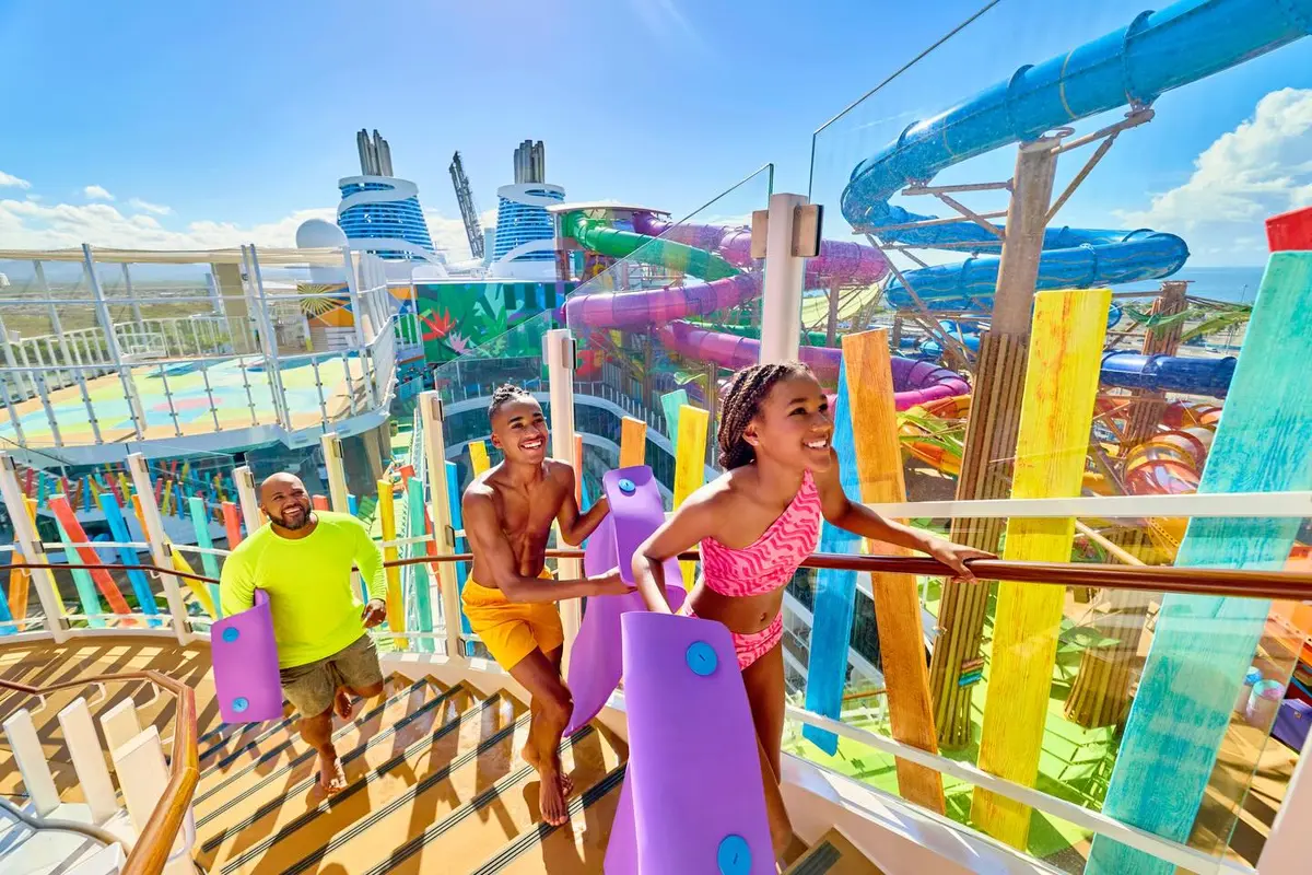 Family going up water slide