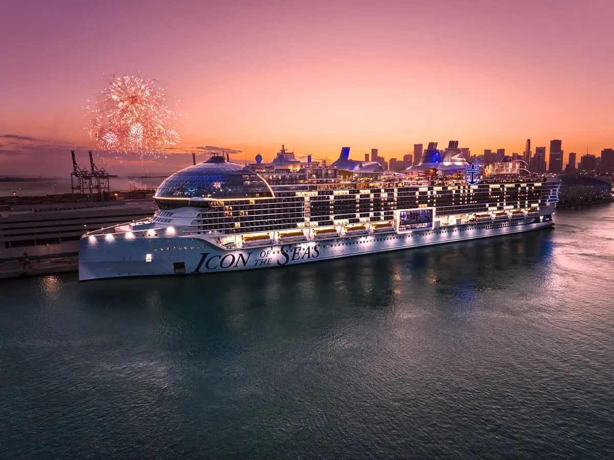 Icon of the Seas with fireworks