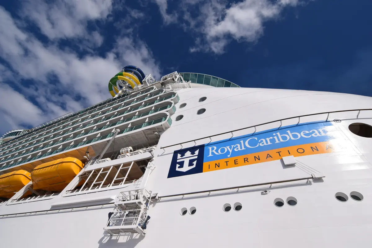 Royal Caribbean logo on side of ship