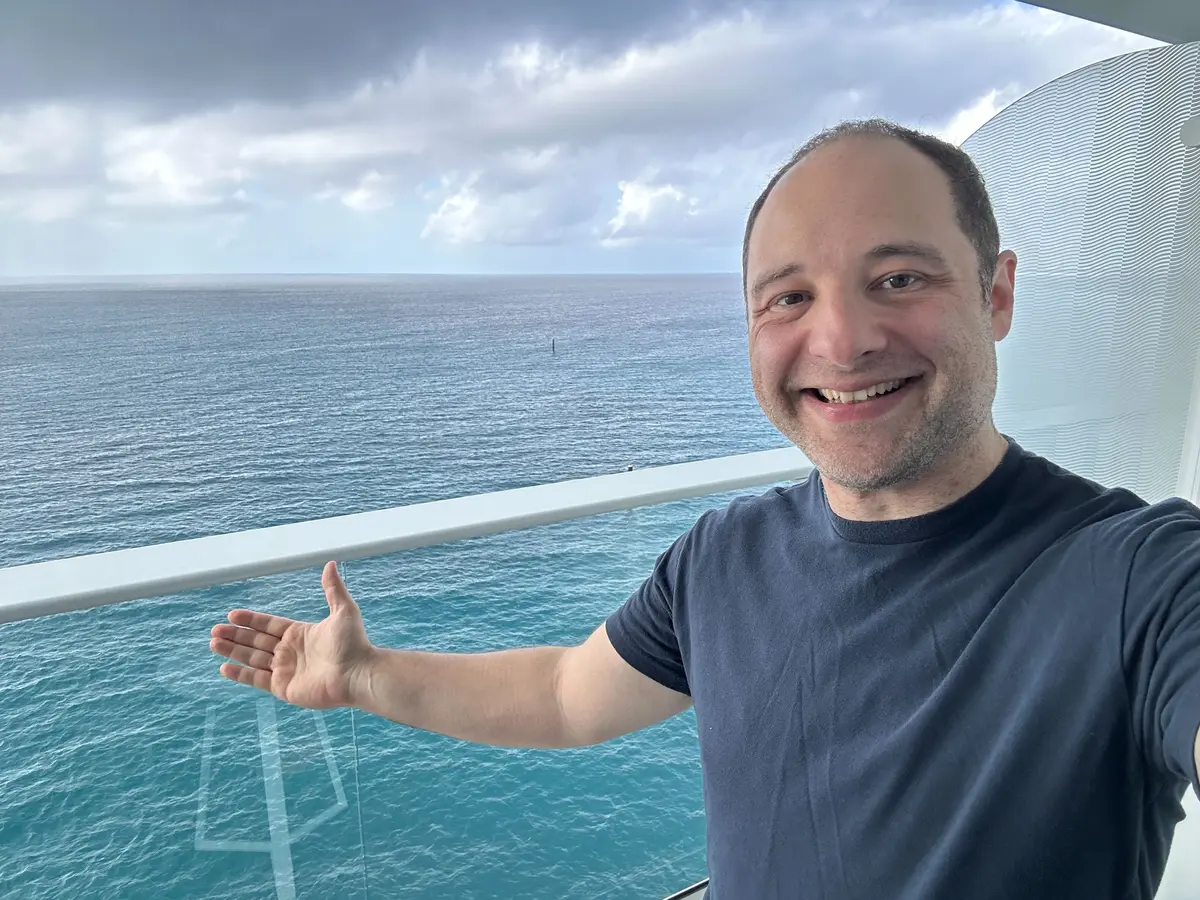 Matt on his cruise balcony