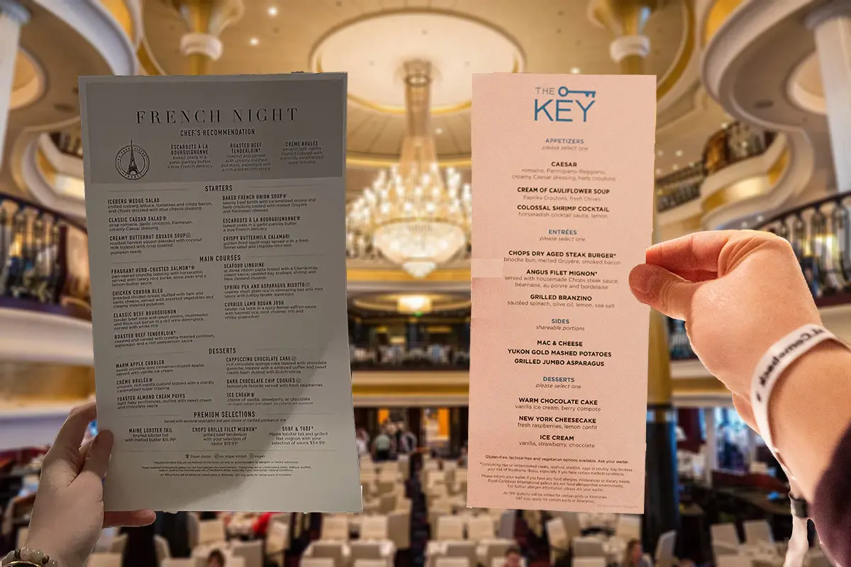 Royal Caribbean menus 2024 Main dining room, specialty restaurants