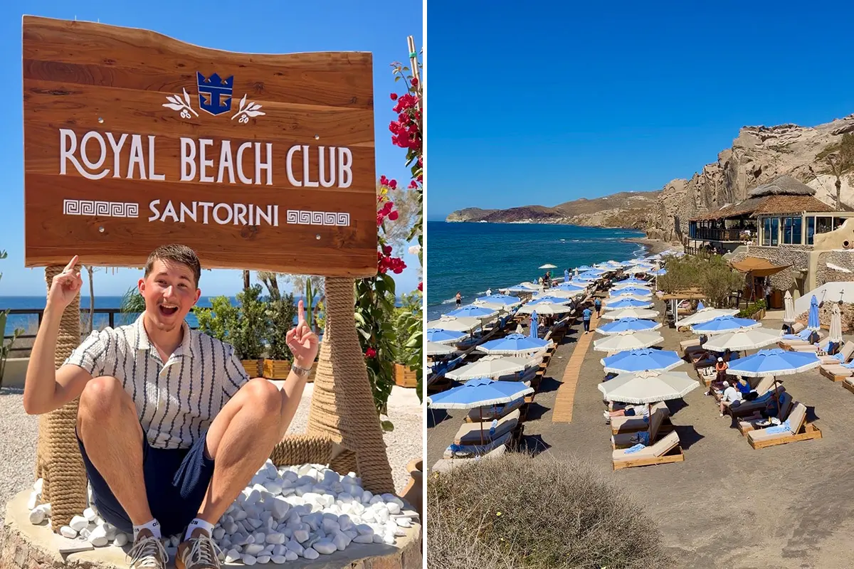 Leon, left. Santorini beach, right