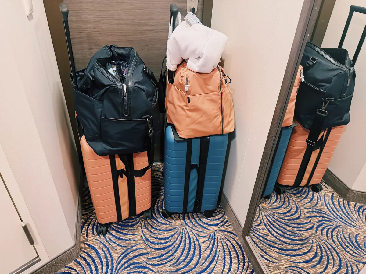 Two suitcases in a cruise cabin