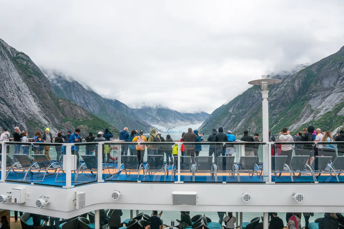 watching Dawes glacier from Alaska cruise