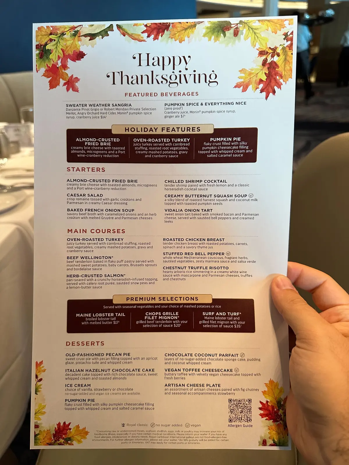Thanksgiving menu