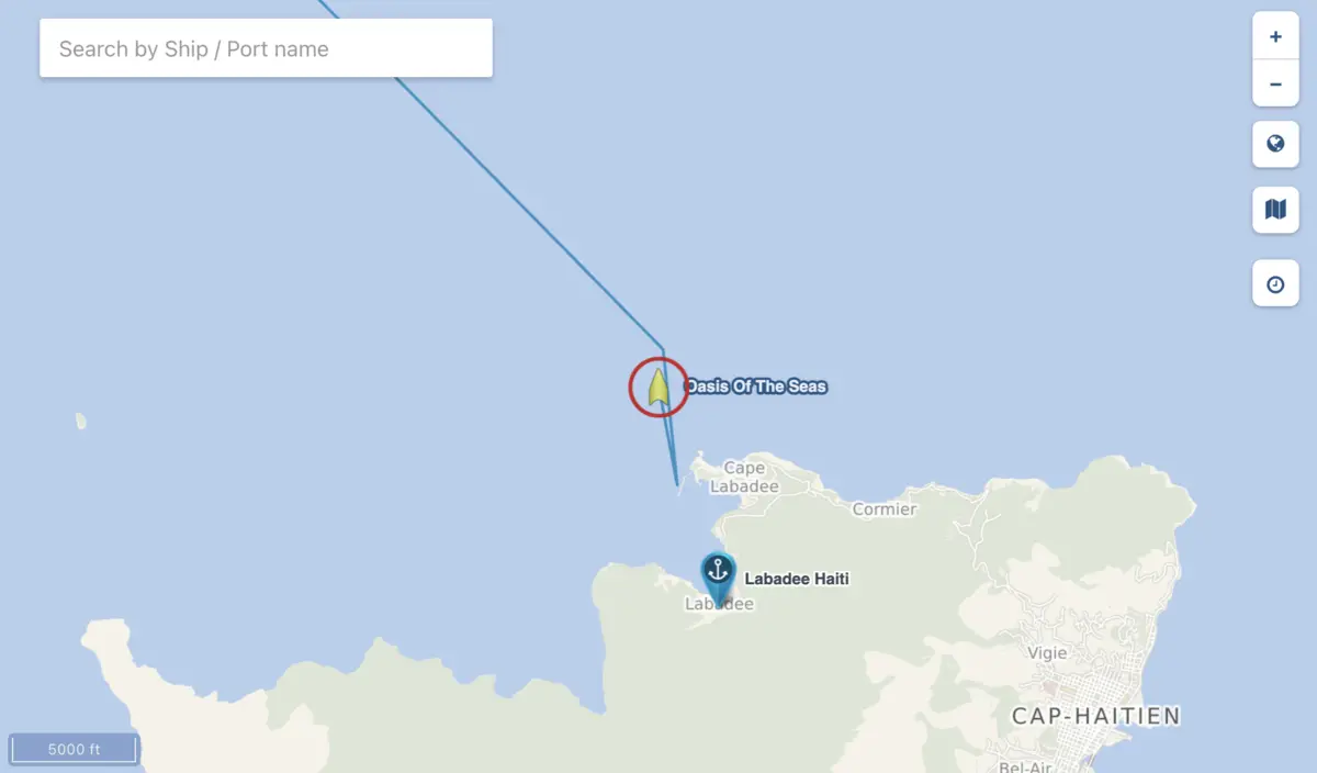 Oasis departing Labadee after delivering supplies Oasis departing Labadee after delivering supplies