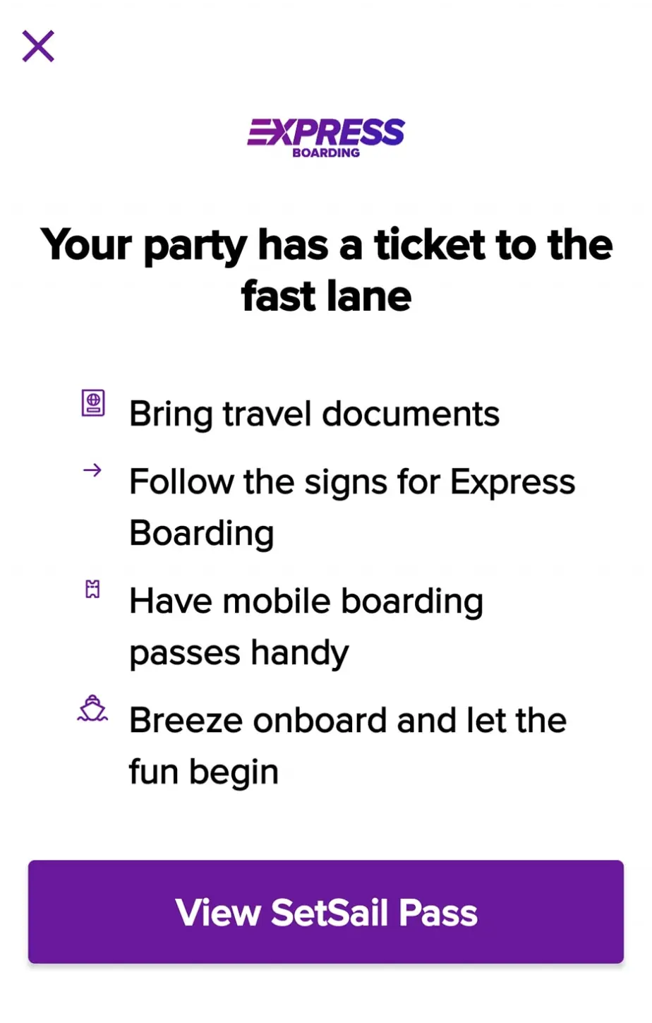 Express boarding screenshot