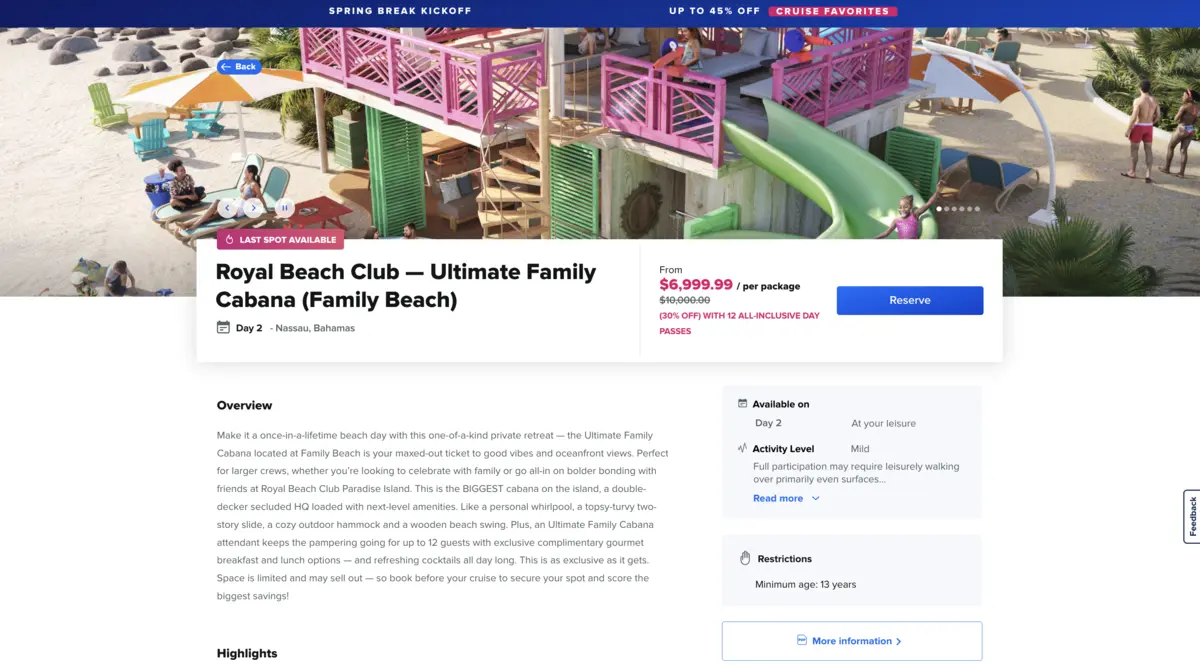 Ultimate Family Cabana Pricing Cruise Planner Ultimate Family Cabana Pricing Cruise Planner